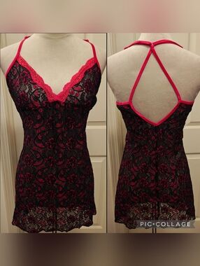 Linea Donatella Sheer Mesh Lace Lingerie Slip Dress.